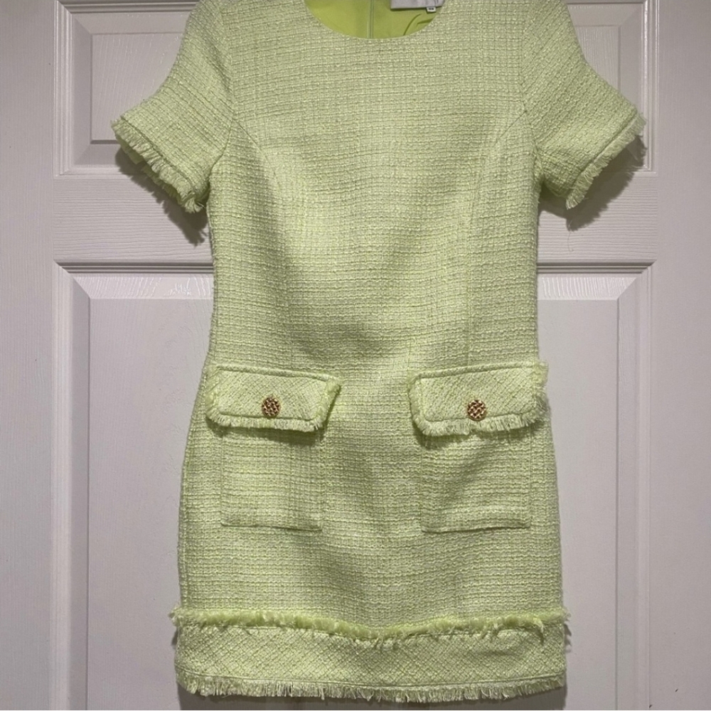 NWT ENDLESS ROSE XS Green Tweed Mini Dress 0 2 White Chanel Balmain Gold Buttons